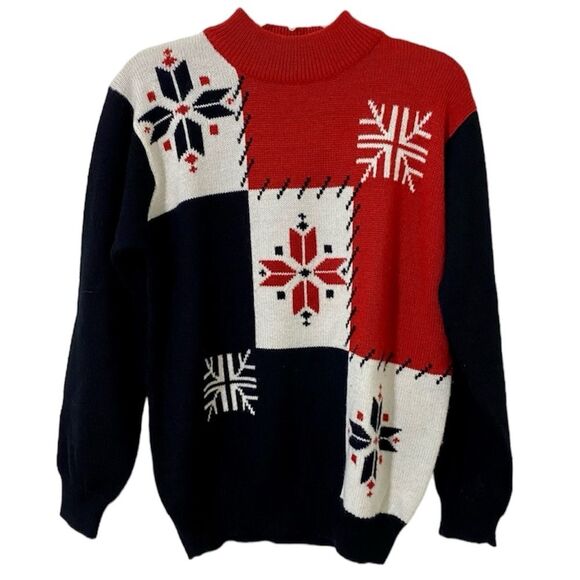 ALFRED DUNNER Crew Neck Color Block Wool Blend Shoulder Pad Size S - Picture 1 of 6